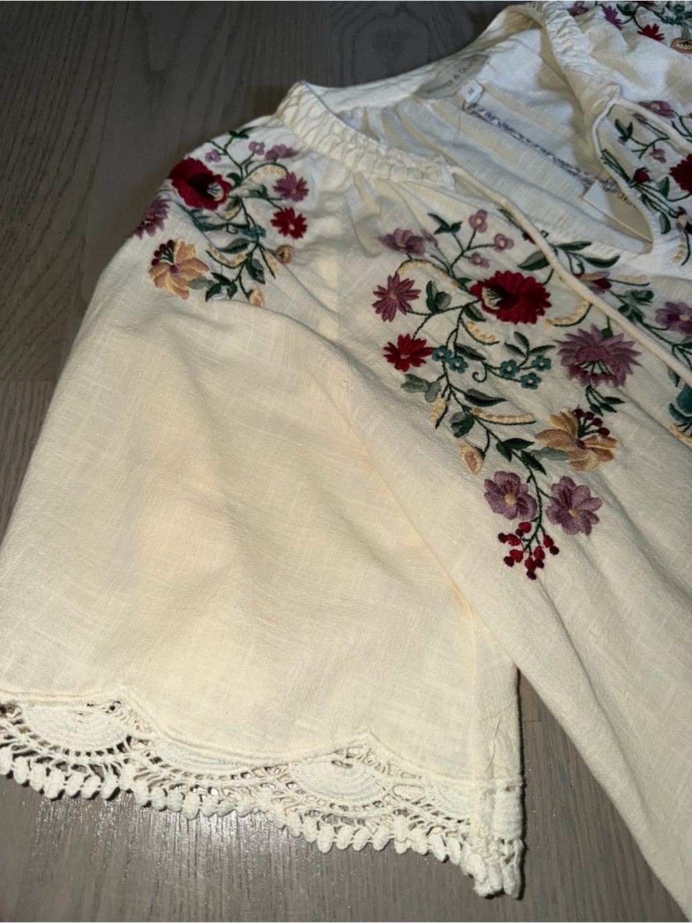 Jennifer & Grace Cream Boho Embroidered Peasant Blouse with Floral Accents - Picture 3 of 4